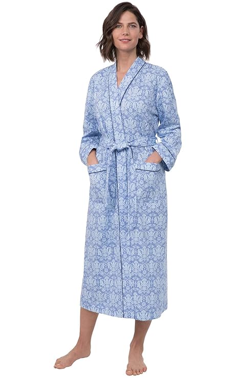PajamaGram Printed Knit Bathrobe Womens - Womens Long Robes, Blue, M/L, 8-14 best women's bathrobes