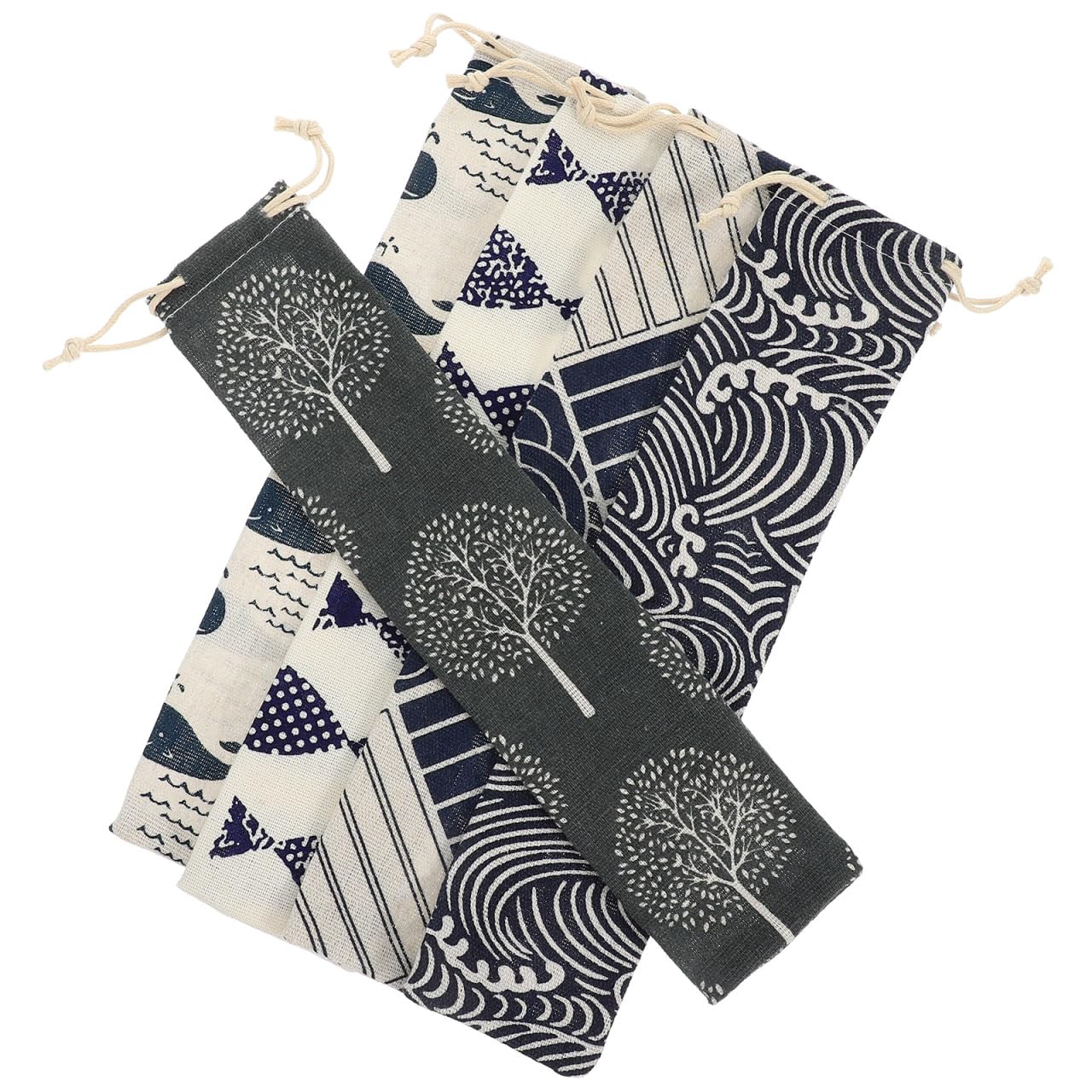 Healeved Reusable Straw Pouch Drawstring Storage Bag 10.24X2.36In Lightweight Carrying Case for Fork Spoon Organizer Set of 5