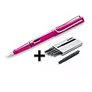 Lamy Safari Fountain Pen (13F) Pink + 5 Black Ink Cartridges