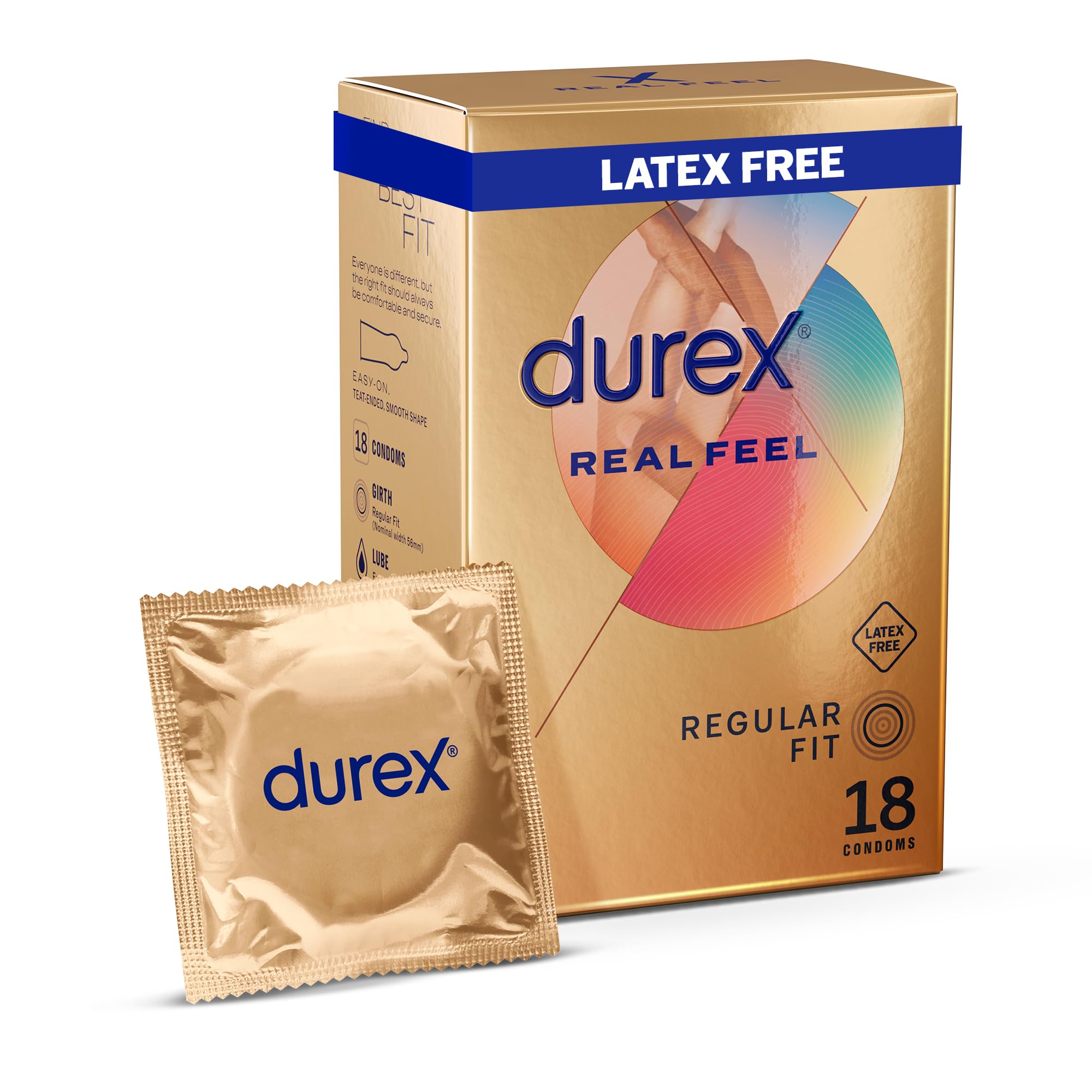 Durex Real Feel, 18 Condoms, Regular Fit, Latex Free, Extra Silicone Lube