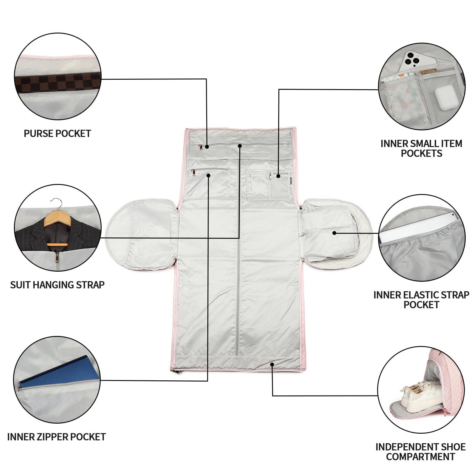 seyfocnia Rolling Garment Bag with Wheels,Wheeled Garment Bag Duffle Bag for Travel with Wheels Overnight Bags for Women with Wheels Garment Bag Suitcase Garment Duffle Bag-Pink