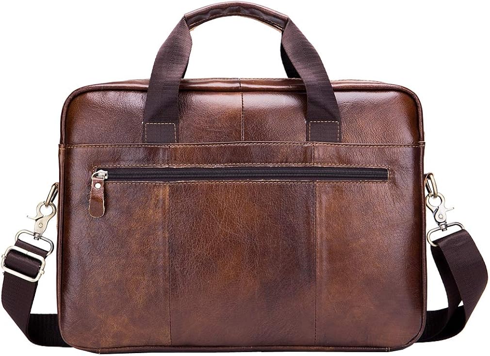 Xieben Leather Shoulder Messenger Bag Briefcase for Men Women Travel Outdoor Business Office Hangbag Laptop Pack Crossbody Sling Pouch Daypack Brown - Image 4