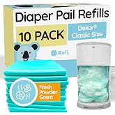 Reli. Diaper Pail Refill Bags (10 Pack) Compatible with Dekor Classic | Holds 4950 Diapers | Diaper Refill Trash Bags w/ Odor Control | Replacement for Dekor Classic Pails | Disposable Bags, Liners