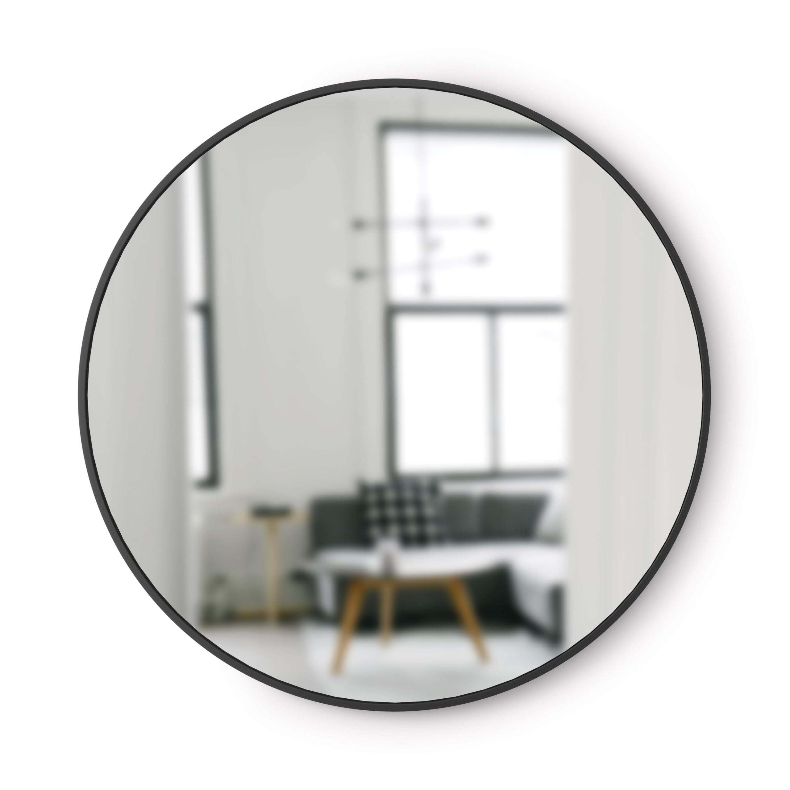 Umbra Hub Round Wall Mirror with Rubber Frame, Modern Style for Bathroom, Entryway, Living Room and More, 37-Inch, Black Image