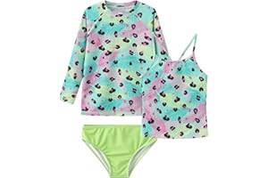 LOLLISY Girls 3 Piece Rash Guard Swimsuits Set Tankini Bathing Suits for Girls Long Sleeve Beach Swimwear 3-16 Years