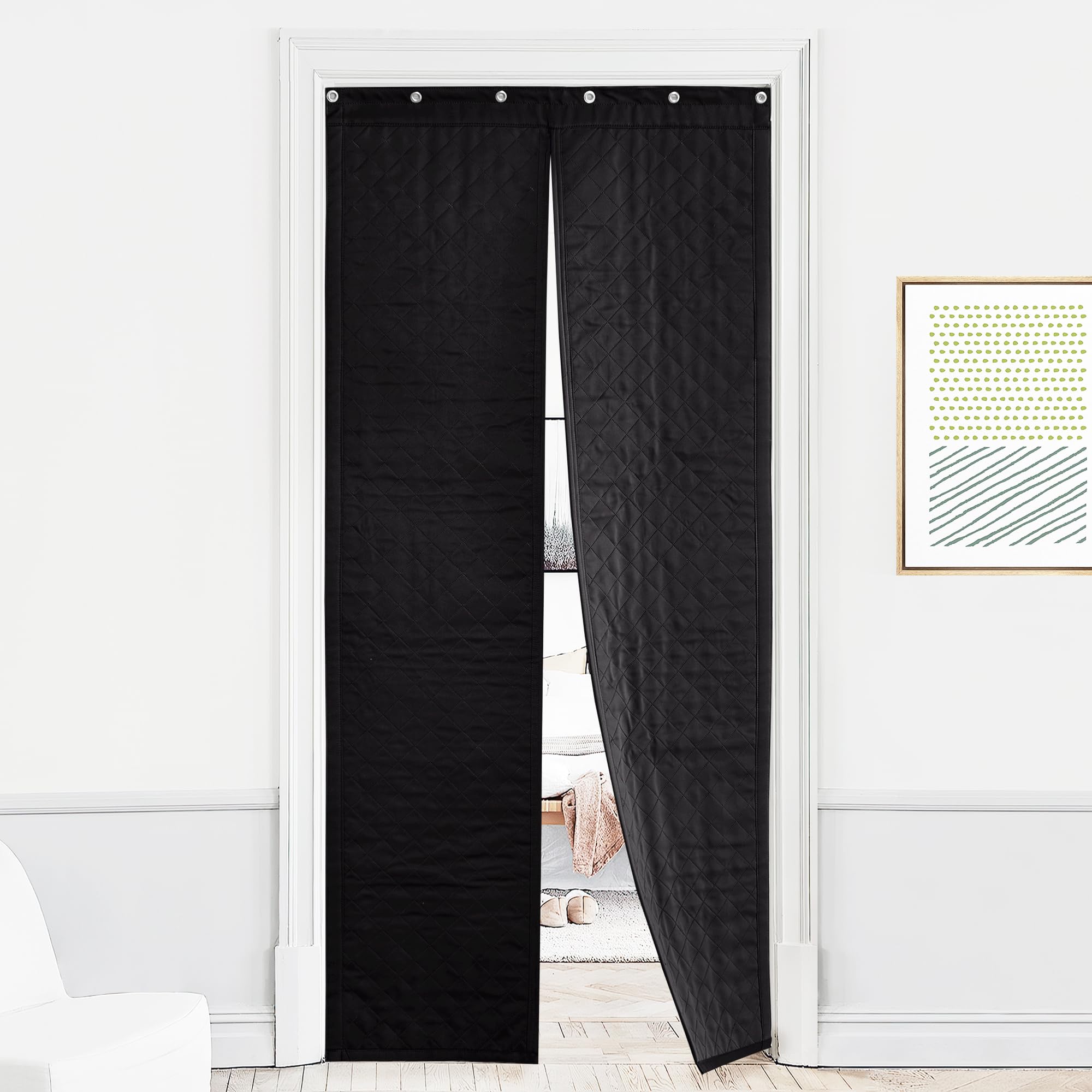 Photo 1 of RYB HOME Magnetic Soundproof Blanket Cold Thermal Insulating 100% Blackout Door Curtain Windproof Draft Block Divider for Doorway, Glass Window, Wide 36 x Long 82 inches, Black