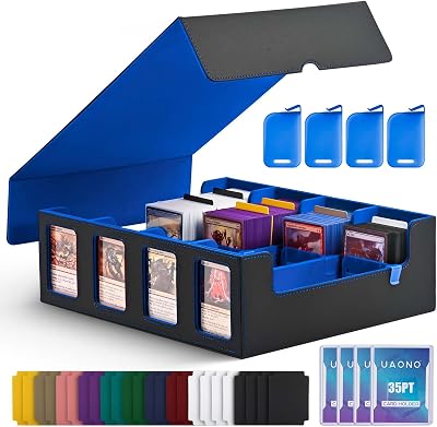 UAONO Trading Card Storage Box 2400+ MTG Deck Box 4 Top Loader Black Blue