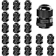AMPELE Cable Gland 20 Pack PG16 Waterproof Adjustable 10-14mm Nylon Cable Glands Connectors with Gaskets, Black(PG16)