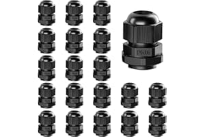 KASIYLUX AMPELE Cable Gland 20 Pack PG16 Waterproof Adjustable 10-14mm Nylon Cable Glands Connectors with Gaskets, Black(PG16)