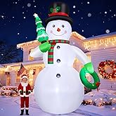 GOOSH 12 FT Christmas Inflatable Snowman Outdoor Decoration Blow Up Yard Giant Cute Snowman with Christmas Tree & Wreath Built-in LEDs for Indoor Party Xmas Garden Lawn Decor