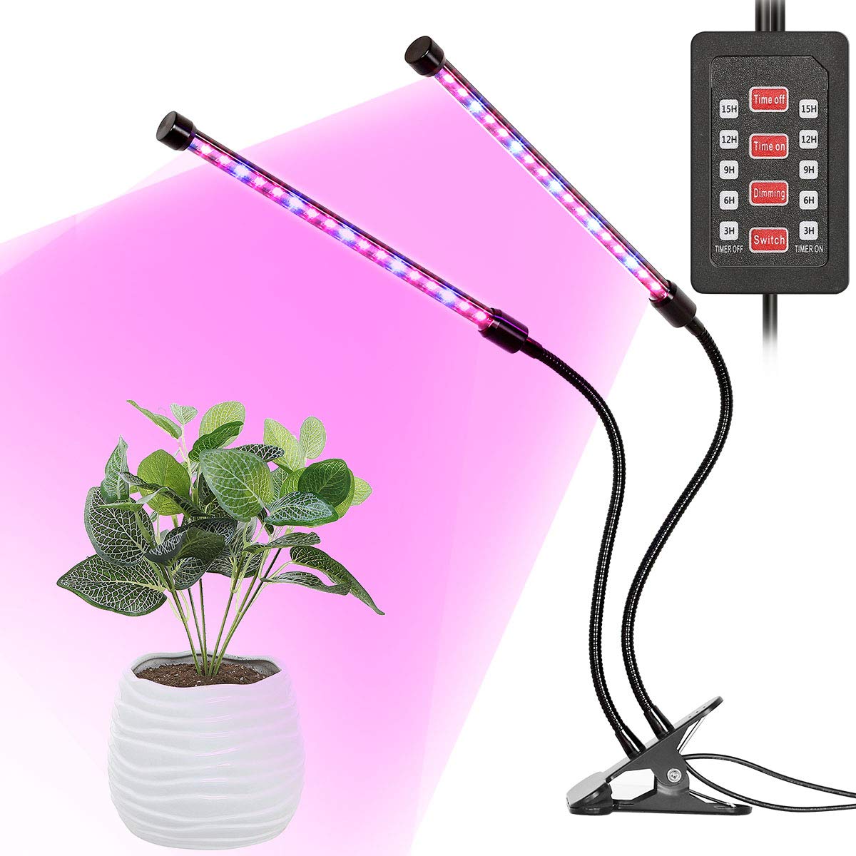LED Grow Light,INKERSCOOP Upgraded Grow Lamp Auto ON/Off 18W 36 LED Dual Head 3-6-9-12-15 Timer 5 Dimmable Levels Plant Growing Lights 3 Light Spectrum Switching Blue/Red/RED&Blue Light