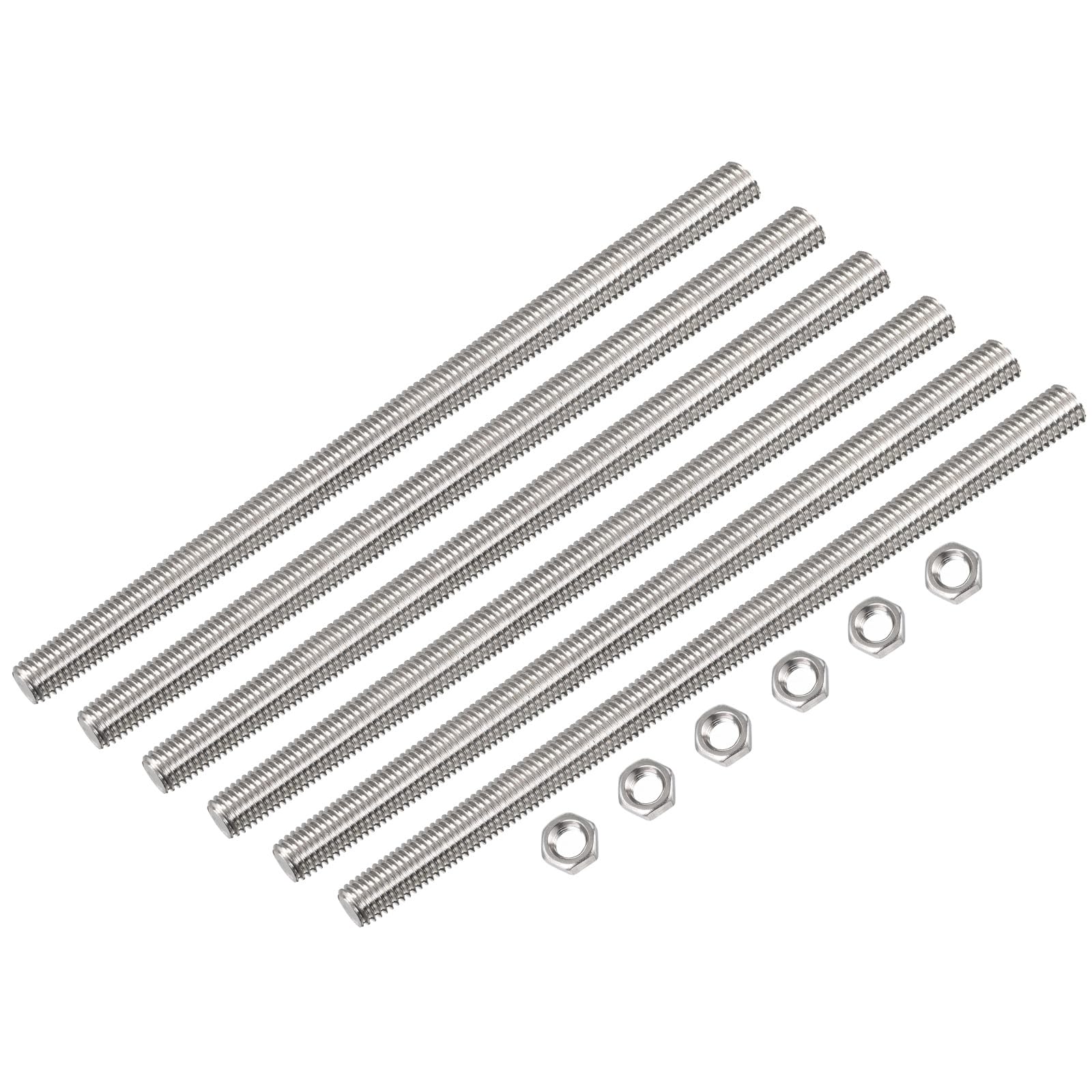 uxcell 12 Pcs M8 x 350mm Fully Threaded Rod with 12 Pcs Hex Nuts, 1.25mm Thread Pitch 304 Stainless Steel Right Hand Threaded Rods Bar Studs