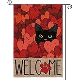 AVOIN colorlife Valentines Day Garden Flag 12x18 Inch Double Sided Outside, Black Cat Love Hearts Welcome Yard Outdoor Flag