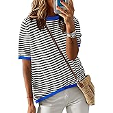 Dokotoo Womens Tops 2026 Casual Summer Crewneck Short Sleeve Striped Color Block Knit High Low Trendy Pullover Sweaters