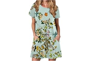 OPHPY Womens Casual Striped Tshirt Dresses Short Sleeve Loose Fit Cute Summer Dress Girls Round Neck Comfy House Dress