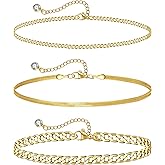 HANCAO Plus Size Ankle Bracelets for Women - Extra Large 10"+2" Adjustable Anklet 14K Real Gold Plated Anklet Cuban Link, Figaro, Rope, Snake Herringbone - Summer Beach Waterproof Foot Jewelry