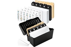 OFFILICIOUS Black Index Card Holder 4x6 - Index Card Organizer with Dividers &amp; Stickers