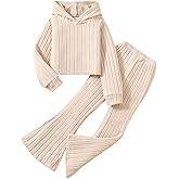 BekeBig Kid Girls Clothes Set Ribbed Knit Long Sleeve Hoodie Sweatsuit and Flare Pants Set Fall Outfits for 8-12Y