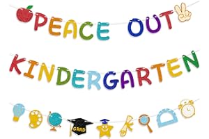 Gifloon Kindergarten Graduation Decorations, Peace Out Kindergarten Banner for Class of 2025 Graduation Party Decorations, Colorful