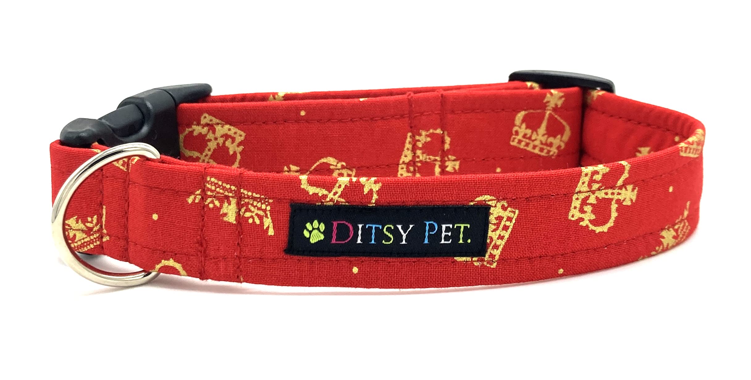 Coronation Dog Collar Red with Gold Crowns XS