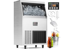 Coolake Commercial Ice Maker Machine 200 Lbs/24H with 50 Lbs Storage Bin, Stainless Steel Under Counter Ice Machine, Self Cleaning Freestanding Ice Maker for Home Bar Garage Outdoor Kitchen