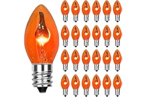 GOOTHY 25 Pack C7 Halloween Flicker Flame Light Bulbs, Orange Flickering Flame Replacement Bulbs for Chandelier Candles Christmas Outdoor String Lights, E12 Candelabra Base Night Light Bulbs, 1 Watt