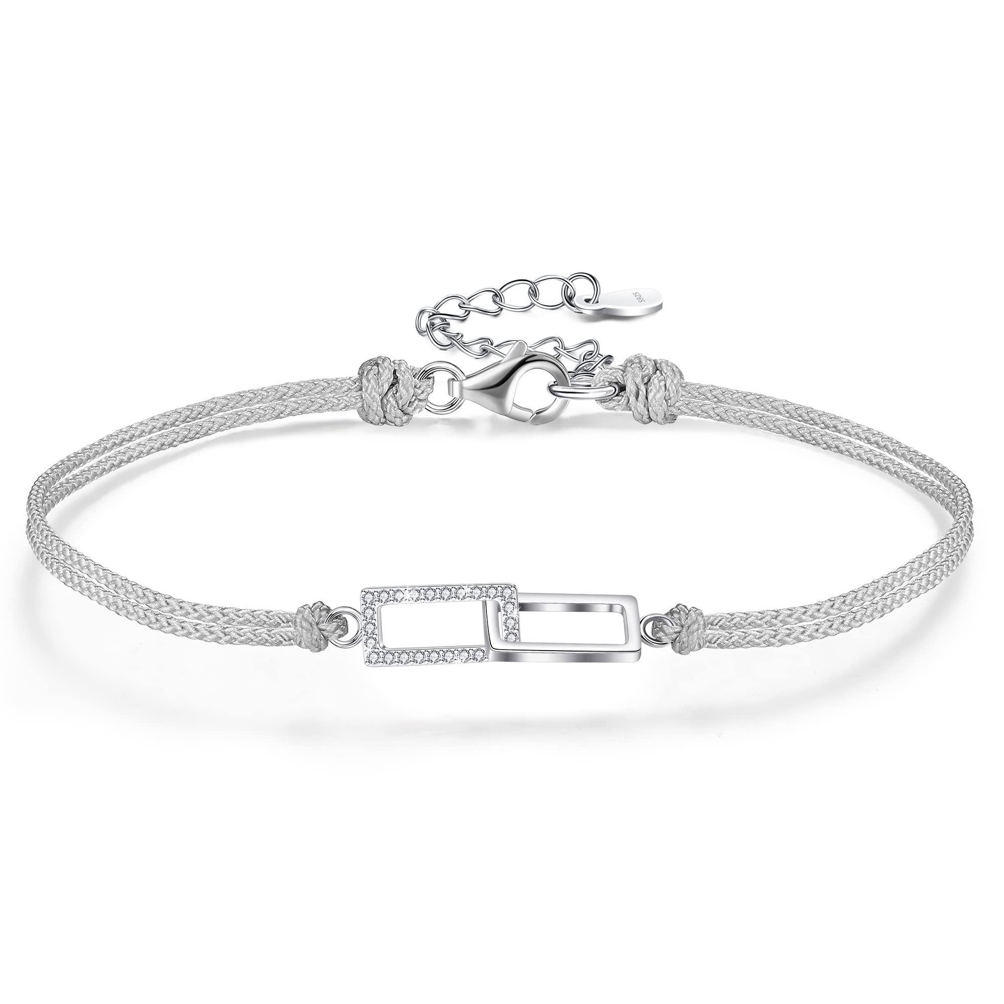 VANSZA Silver Bracelet For Women 925 Sterling Silver Square Double Clasp Bracelets for Ladies Girls Mothers | Gifts for Her