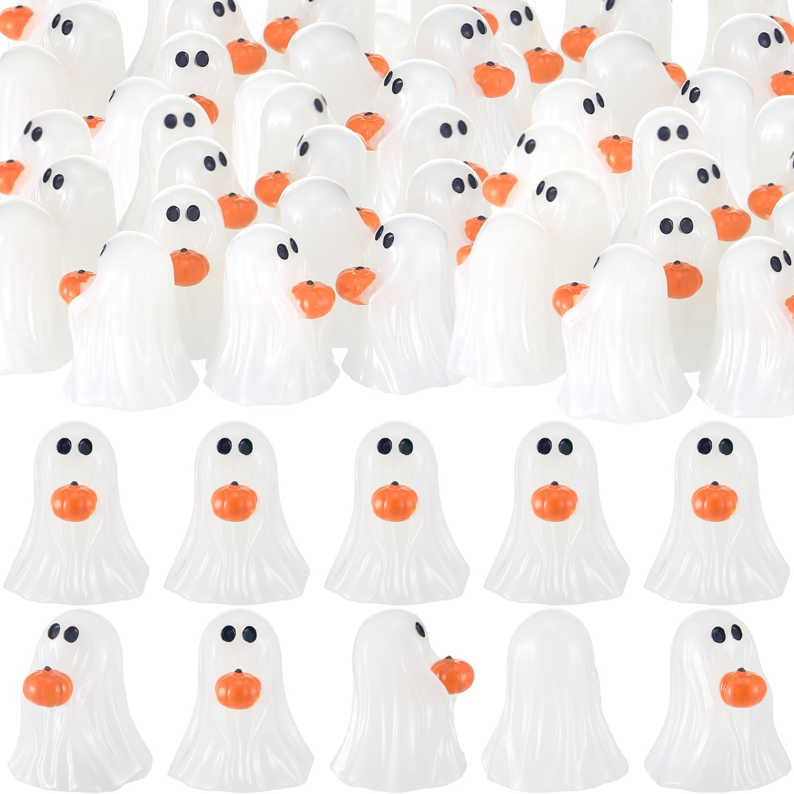 Photo 1 of Weysat 40 Pcs Halloween Mini Resin Ghosts Halloween Mini Ghost Figurines with Pumpkin Indoor Cute Ghost Tabletop Shelf Centerpieces Party Decor for Home Kitchen and Fireplace