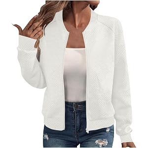 yaoeye Bomber Jacket for Women 2026 Textured Lightweight Zip Up Jackets Stand Collar Casual Coat Fall Fashion Outerwear Top