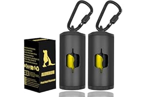 SHAOUMAN Metal Dog Poop Bag Holder 2-Pack w/Leash Clip|Durable Scratch-Resistant Aluminum|30 Bags+6 Accessories（Black）