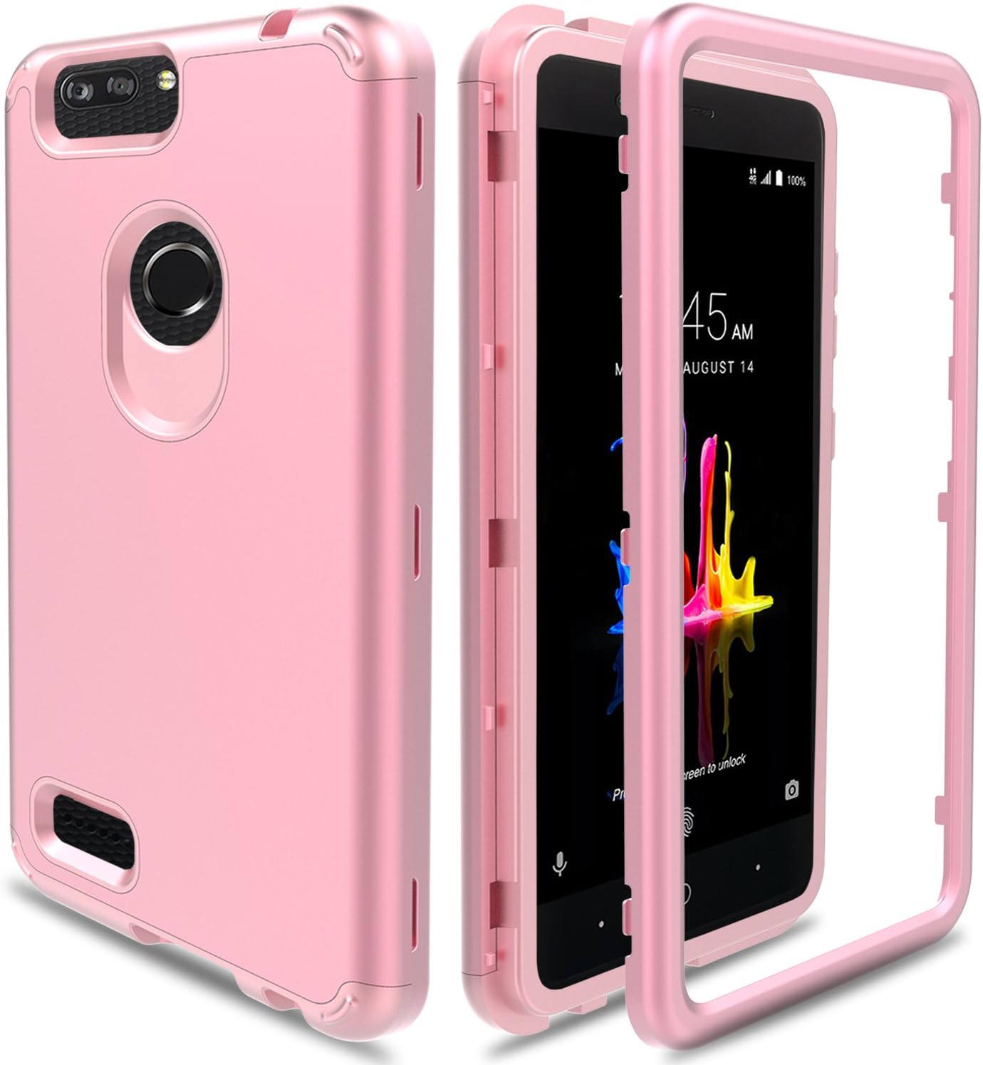 ZTE Blade Zmax Case, ZTE Sequoia Case Z982, ZTE Z Max Pro 2 Case AMENQ Hybrid 3 IN 1 Heavy Duty Shockproof Protection with Rugged Rubber Silicone Armor Hard Cover for ZTE Android Phone (Rose Gold)