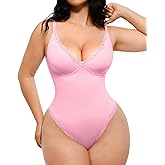 SHAPELLX Shapewear Bodysuits for Women Tummy Control Lace Body Suits V Neck Sleeveless Bodysuit Tops Underwire Corset