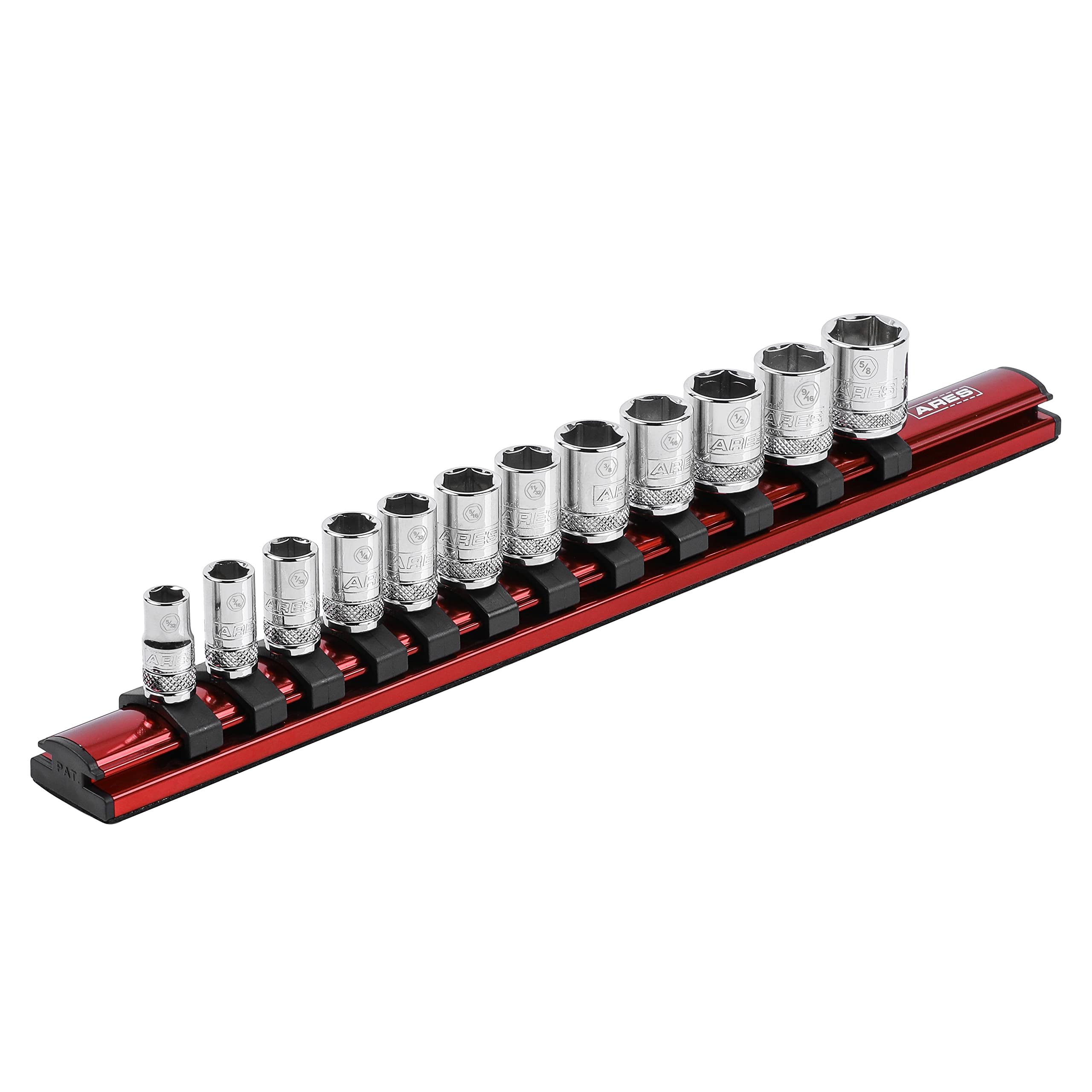 ARES 71180-1/4-Inch Drive Magnetic Socket Organiser - Aluminium Rail Stores up to 12 Sockets and Keeps Your Tool Box Organised