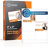 240 Customizable Name Badge Inserts 4x3 inch | White Printable Name Tag Inserts 3x4 inch | Compatible with Inkjet and Laser Printers with Easy Tear Paper