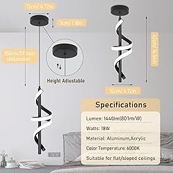 Vloitgol Spiral Led Pendant Light Fixtures, 5500K