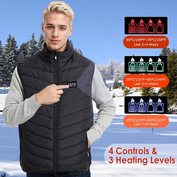 HEATED VEST, 26 HEATING ZONES, MEN’S HEATED VEST WITH 20000MAH 7.4V BATTERY PACK, WASHABLE,RECHARGEABLE