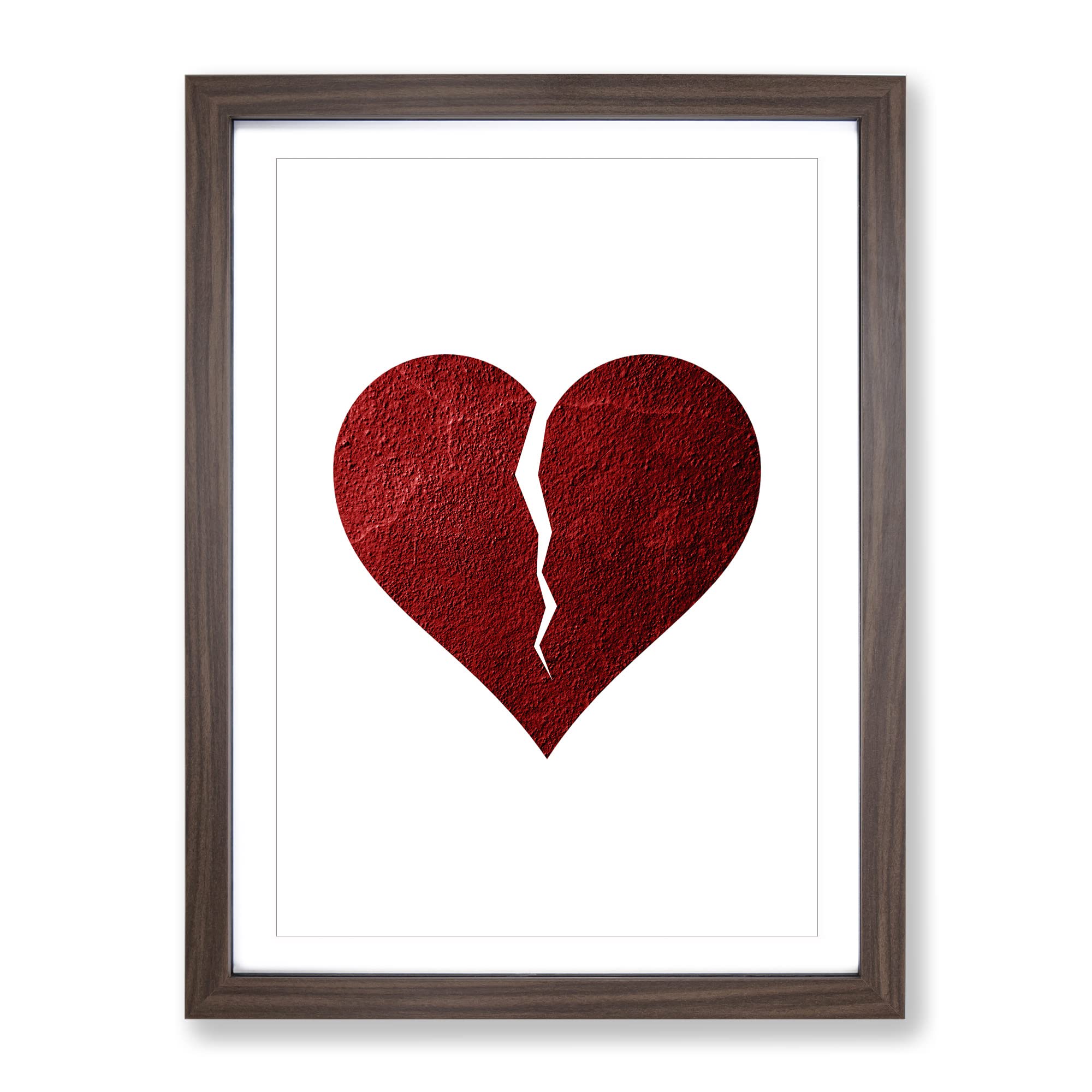 Broken Heart Modern Framed Wall Art Print, Ready to Hang Picture for Living Room Bedroom Home Office Décor, Walnut A4 (34 x 25 cm)