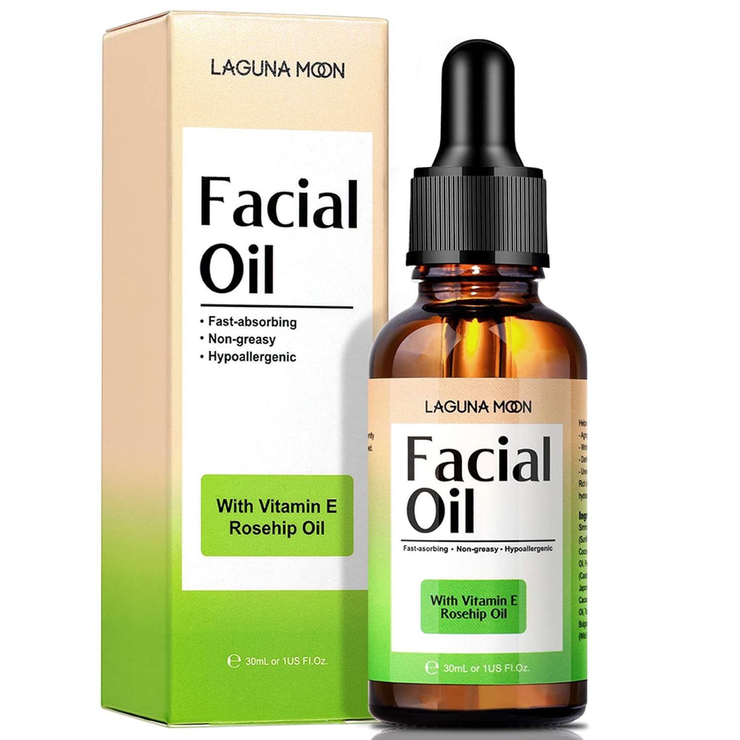 Lagunamoon Facial Oil for Women Anti-Aging & Moisturizing, Natural Face Oil with Rosehip Oil & Jojoba Oil Blends, Vitamins and Cocoa Butter for Dry Sensitive Skin, Vegan, 30ml/1 oz: Beauty