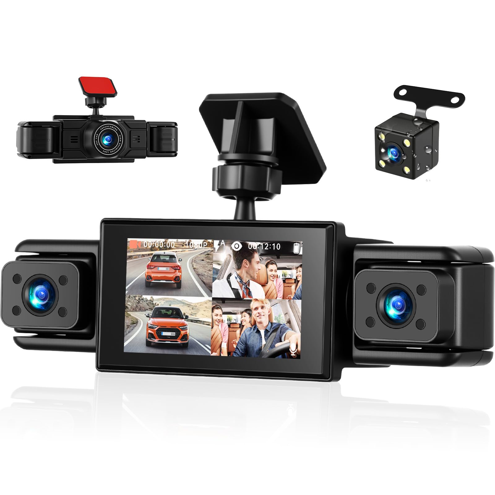 Photo 1 of 4 Channel Dash Cam 360° View,1080P Front and Rear Inside,Left Right Dash Camera for Cars,3" IPS Screen Dash Camera with Loop Recording,G-Sensor,Parking Assistance,24H Parking Monitor