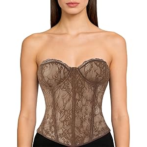 Trnzaso Sheer Lace Corset Bustier Women Lace-up Club Party Crop Bralette | For club date nights soft sheer lace Black corset