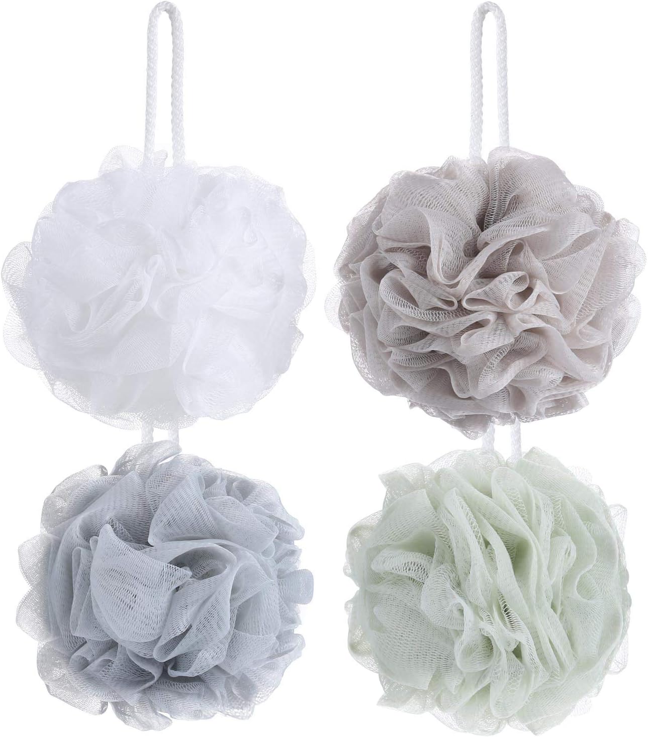 8 Pack Mesh Pouf Bath Sponge, Mesh Loofah Body Exfoliating Shower Ball Shower Sponge, White, Grey, Green, Light Brown