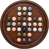 Giftqulo Solitaire Game,12.7-Inch inches Solid Wooden Board with 33 Natural Marble Balls, Deluxe Solitaire Game Set Single-Player Strategy Board Game and Smart Games