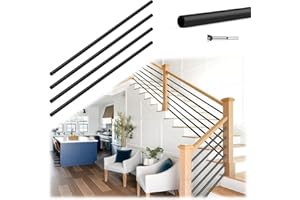 Wqeya 5 Pack 8 FT x 5/8 inch Iron Horizontal Balusters for Staircase Interior, Round Stair Balusters with Drill Bit, Matte Black Hollow Spindles for Staircase Indoor Lofts Hallway
