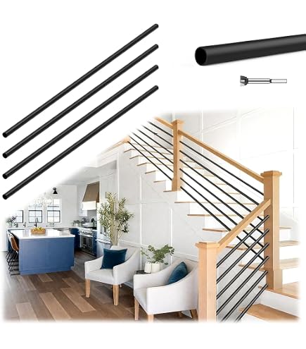8 Foot X 1-inch Round Horizontal Bar Baluster For Stair Remodel Wrought Iron Hollow Staircase Metal Spindles For Indoor Horizontal Installation Staircase Matte Black 3 Pack 8 Foot X 1-inch Round Horizontal Bar Baluster For Stair Remodel Wrought Iron Hollow Staircase Metal Spindles For Indoor Horizontal Installation Staircase Matte Black 3 Pack