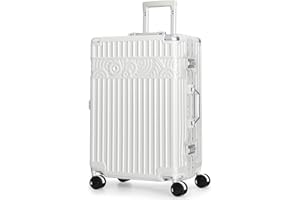 Krute Luggage with Spinner Wheels, 28inch Checked Luggage Zipperless PC+ABS Suitcase with TSA Lock with Aluminum Frame White