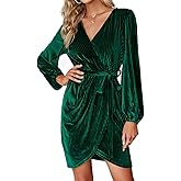 BerryGo Women's Long Sleeve Wrap Semi Formal Velvet Mini Dress Sexy Cocktail Party Winter Club Dress