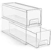 Sorbus Clear Stackable Storage Drawers with Handles (Small Wide, 2 Pack) | Easy-access plastic organization for pantries, offices, bathrooms and closets; supports sorting and visibility.