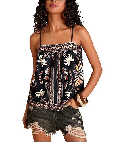 Women Y2k Floral Print Camisole Flower Spaghetti Strap Tank Top