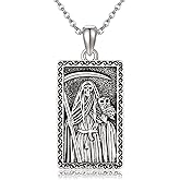 YAFEINI Santa Muerte Necklace 925 Sterling Sliver Vintage Amulet Medal Pendant Religious Jewelry Protector Amulets Necklaces For Women Men