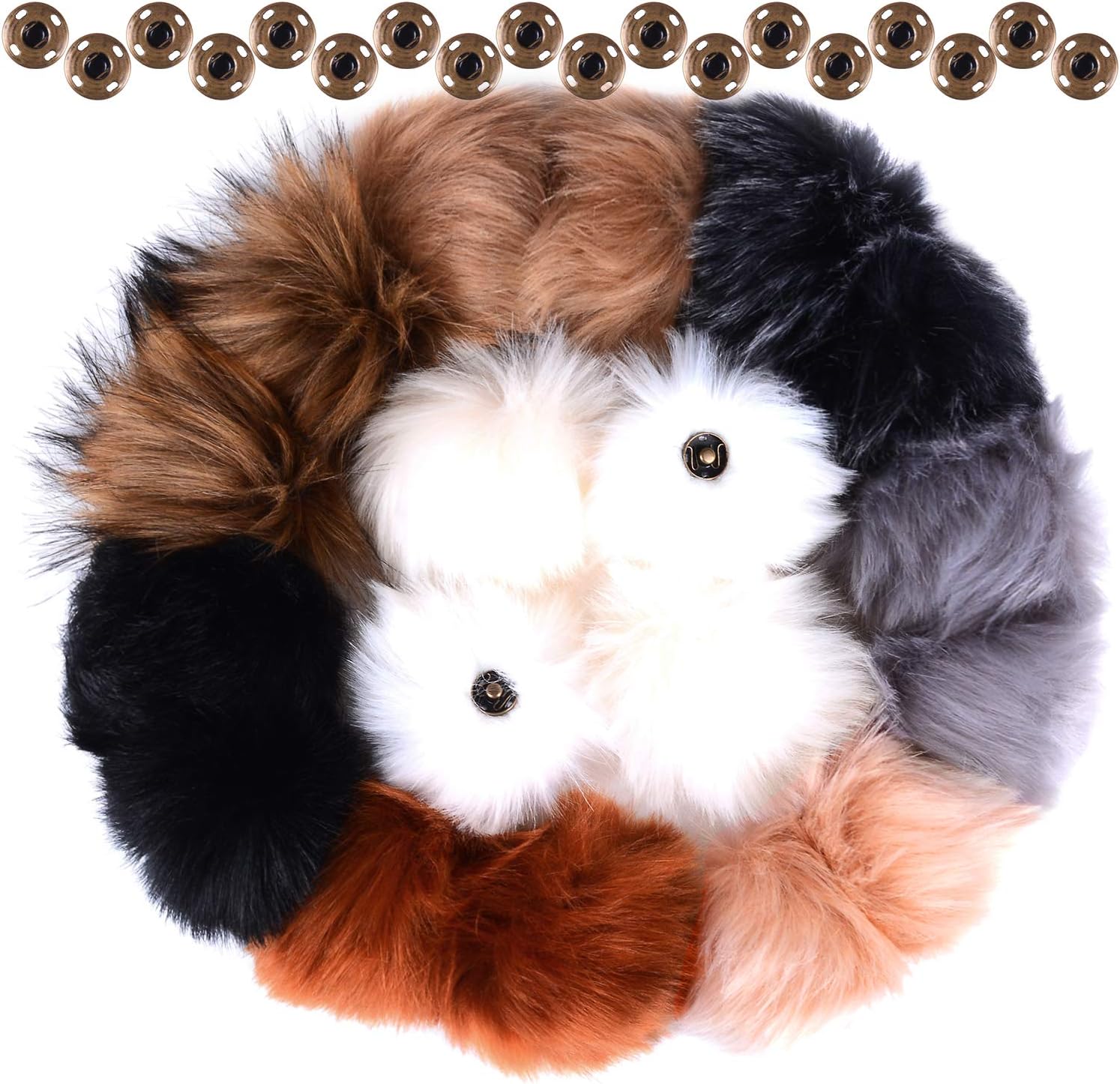18 Pieces Faux Fur Pom Pom Ball with Press Button Removable Pom Balls for Knitting Hats Gloves Shoes Keychain DIY Craft Accessories (9 Colors)